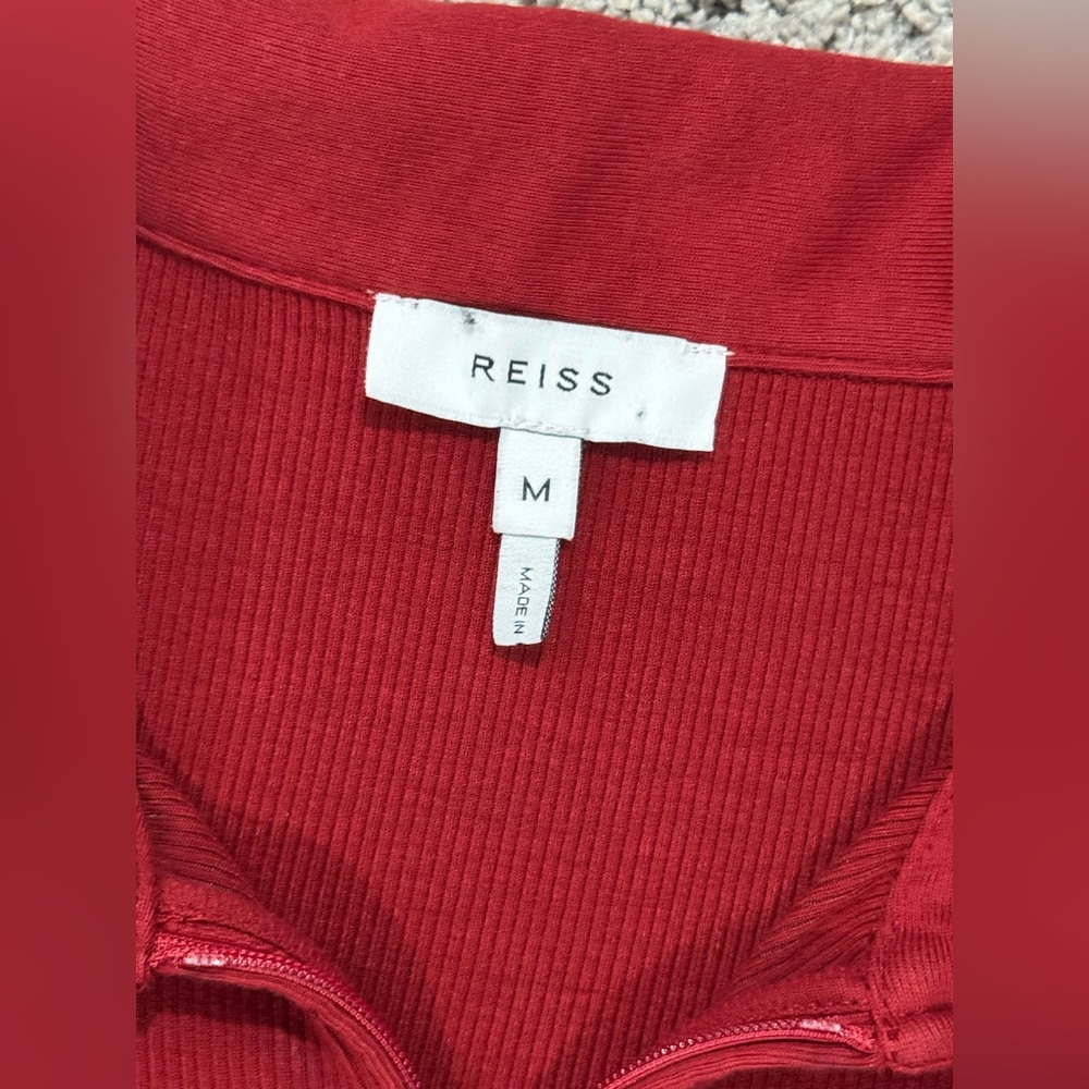 REISS Milina Rib Half Zip Top-Red-Size Medium - Picture 3 of 8